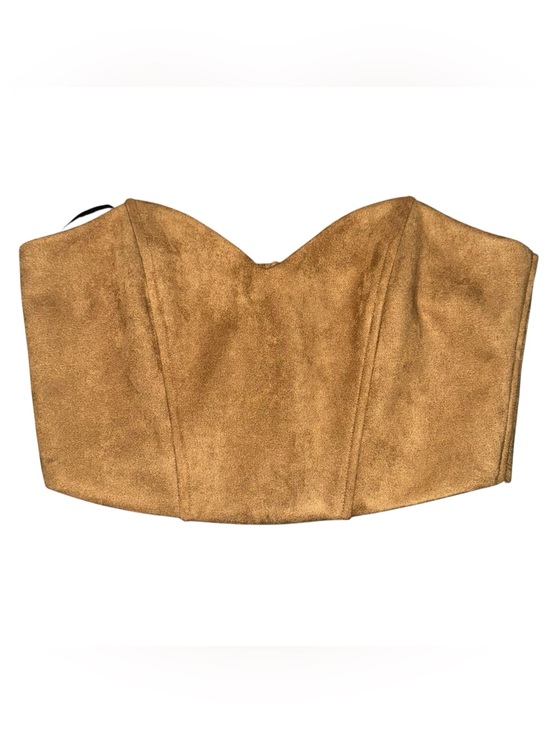Forever 21 Tops - Forever 21 Tan Faux Suede Strapless Corset Crop Top, L